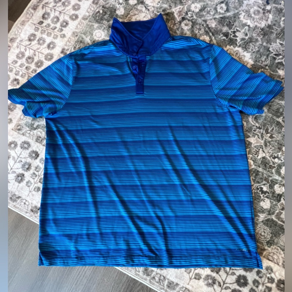 Blue Striped Athletic Button Up Golf T shirt